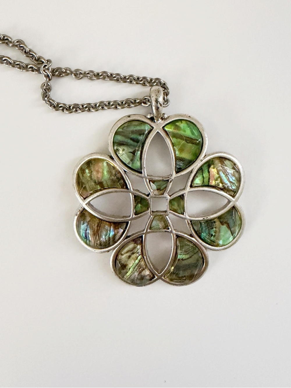 Lucky Brand Abalone Necklace Long Silver Tone Necklace Boho Casual